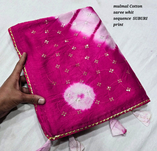 Muslin Soft Cotton Saree with  Beautiful sequence weaving with whole  Saree