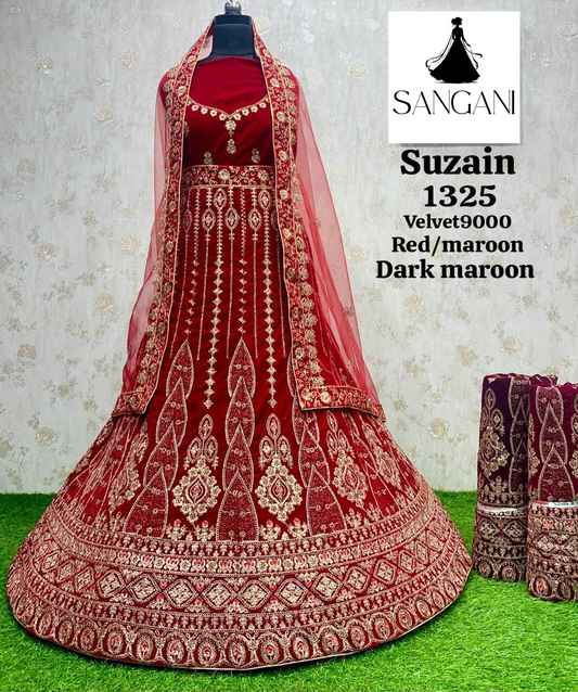 Suzain Velvet Designer lehenga Work-embroidery work