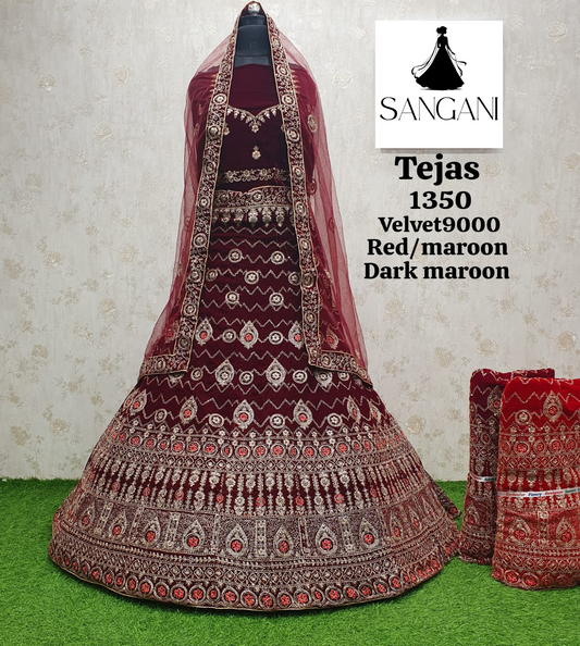 Tejas Velvet Designer Dark Maroon Lehenga Work-embroidery work